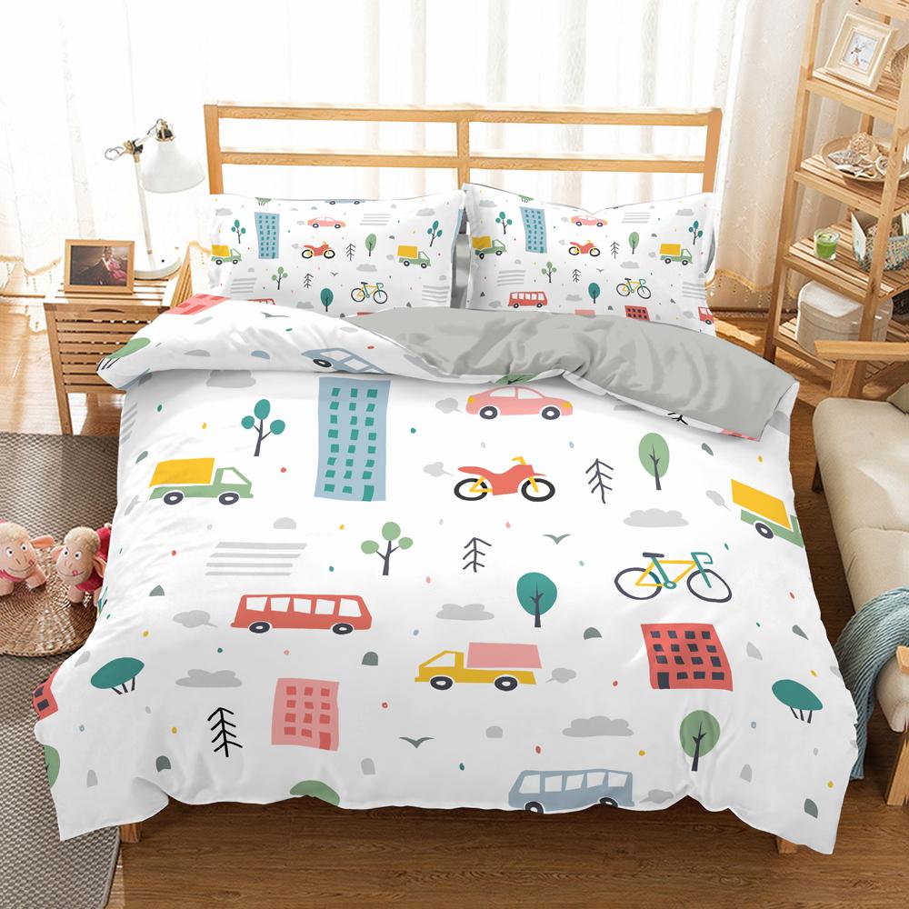 Cartoon Train Bedding Sets 2/3Pcs Duvet Cover Toy Car Truck Soft Quilt Cover Single Queen King Size Polyester Comforter Cover
