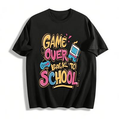 Game Over Back To School Графический принт Повседневный топ Футболка из чистого хлопка