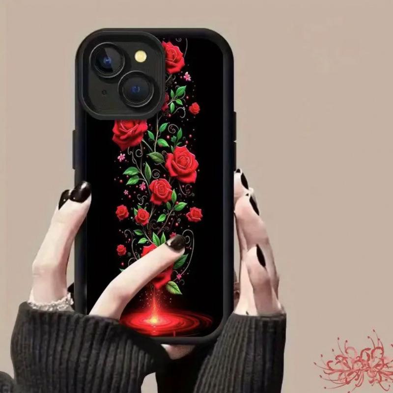 Элегантный красный чехол-роза для моделей Apple 16/15/14 Pro/15 Pro Max/13/12