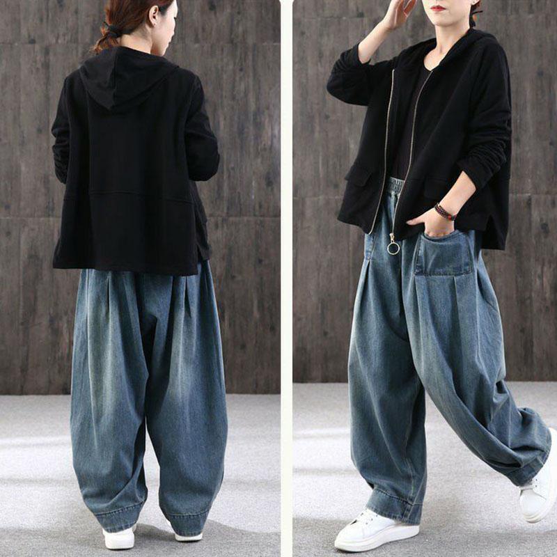Loose Plus Size Haren Jeans for Women Elastic Waist Versatile Casual Carrot Pants Lantern Pants Trendy Style Spring and Autumn