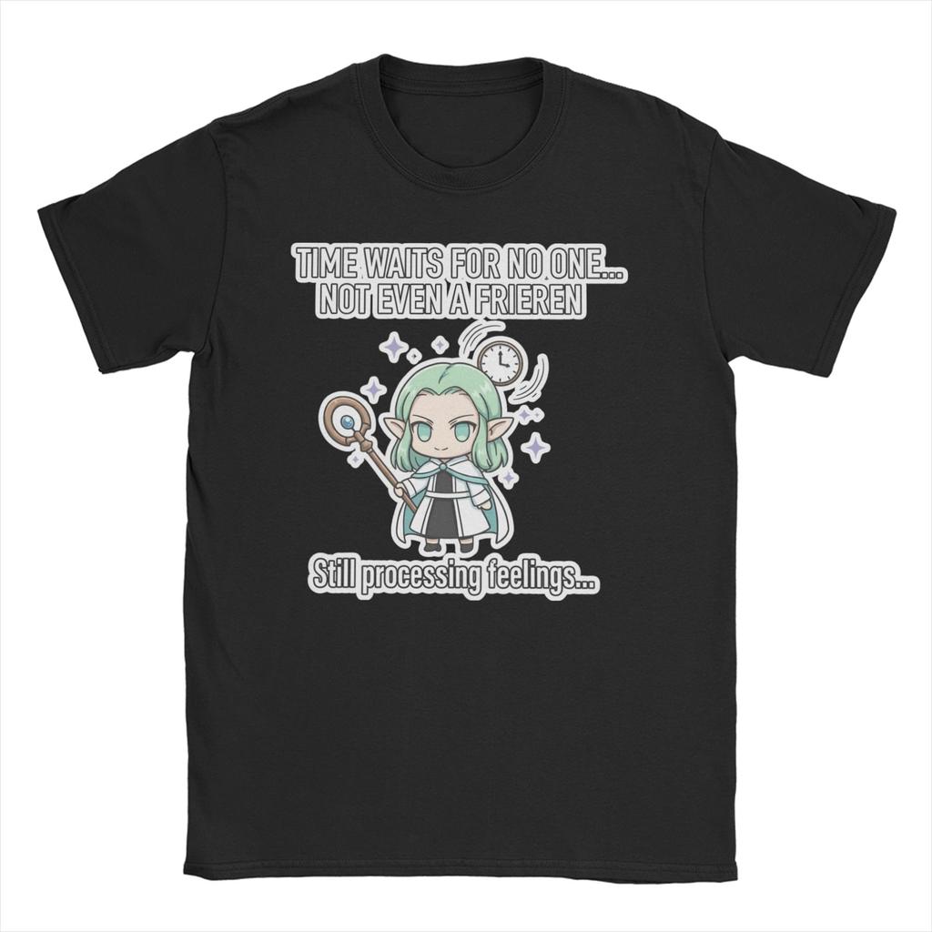 Frieren Moonlight Mage Футболка для унисекс ЖЕНСКАЯ 100% Хлопок Смешная футболка Круглый вырез Футболка с коротким рукавом Одежда Большого размера