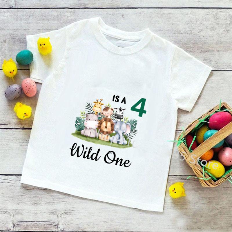 Персонализированная рубашка на день рождения, футболка для детей 1–9 лет, футболка с изображением диких животных, футболка для вечеринки в честь дня рождения, одежда с дикими животными, детские подарки, топы