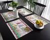 Happy Easter Placemats Set of 4 Bunny Tulip Pink Floral Heat Resistant Washable Farmhouse Place Mats for Dining Table Kitchen