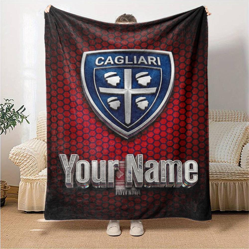 Name Custom Cagliari Calcio Print Flannel Blanket High Quality Warm Comfortable Cover for All Seasons Perfect for Gifts Home Decor