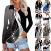 Женская весенняя и модная повседневная рубашка с принтом на молнии с V-образным вырезом и длинным рукавом