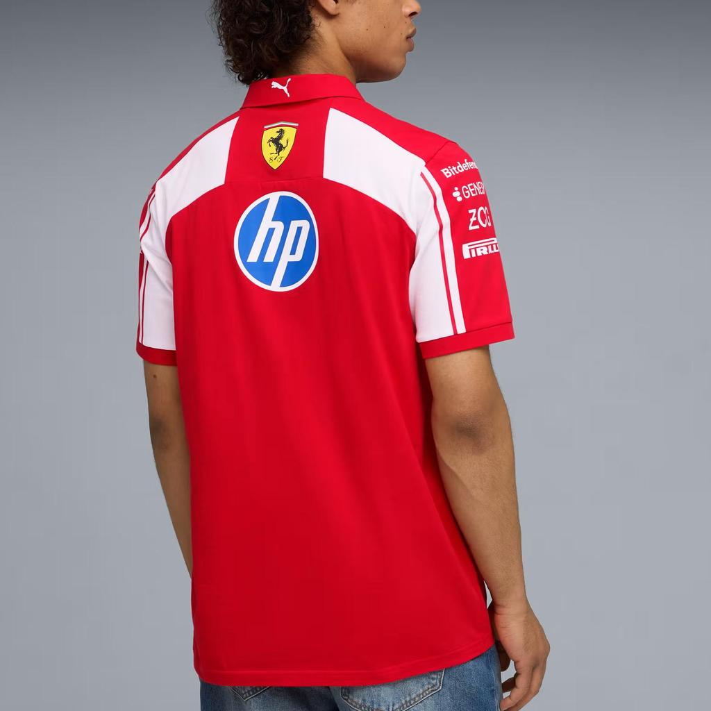 Puma Мужская красная гоночная футболка-поло с коротким рукавом Ferrari с молнией-половиной и логотипом 713829-01