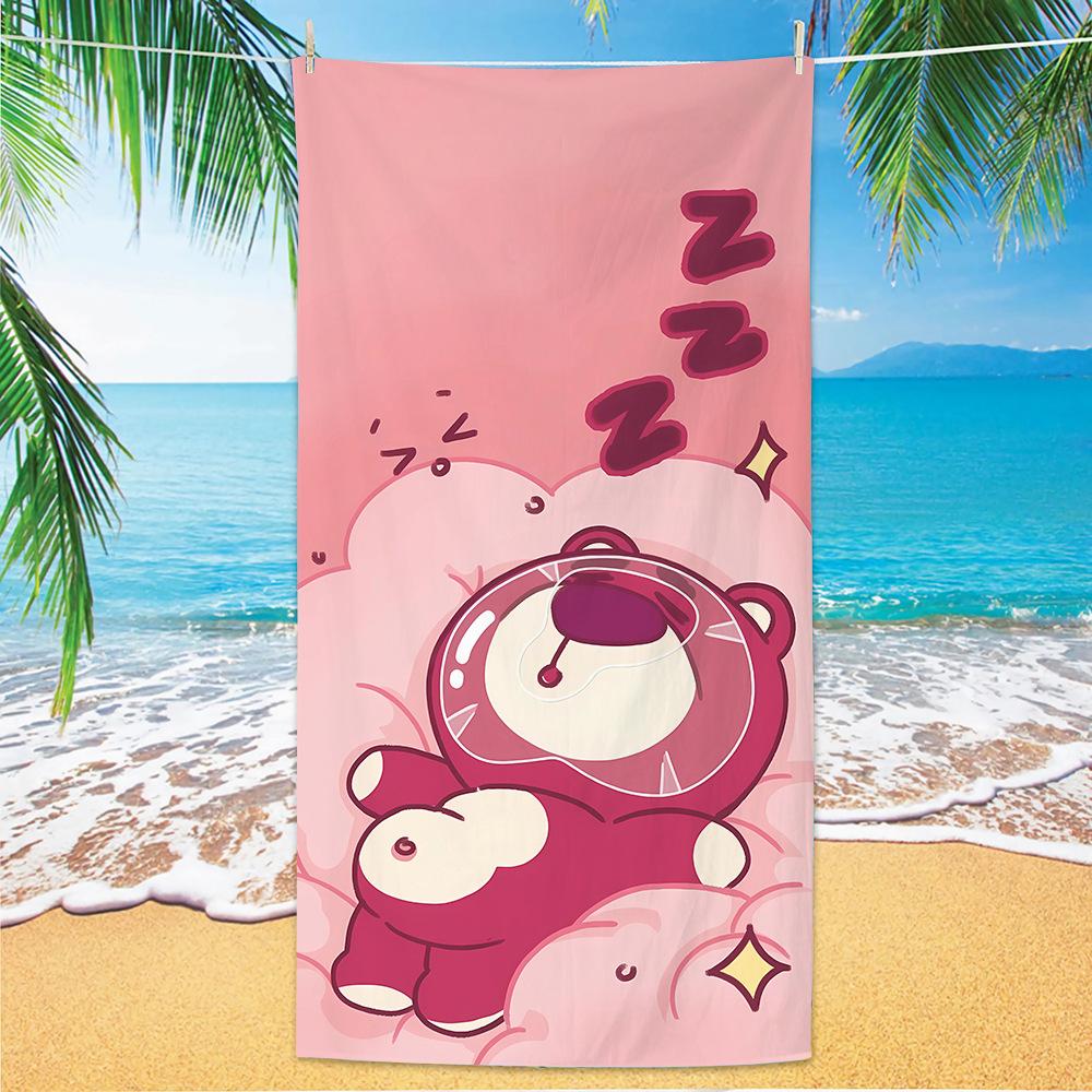 Cute Strawberry Bear Beach Towel Microfiber Printed Children'S Trumpet Cartoon Bear Beach Towel