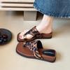 Summer Retro Leopard Print Metal Buckle Cover Toe High Heel Slippers Fashion Outside Temperament Beach Toe Slippers Women