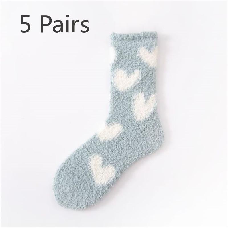 5 Pairs Pairs Women's Coral Velvet Mid-tube Socks Autumn and Winter Velvet Reinforced Warm Towel Socks Floor Socks