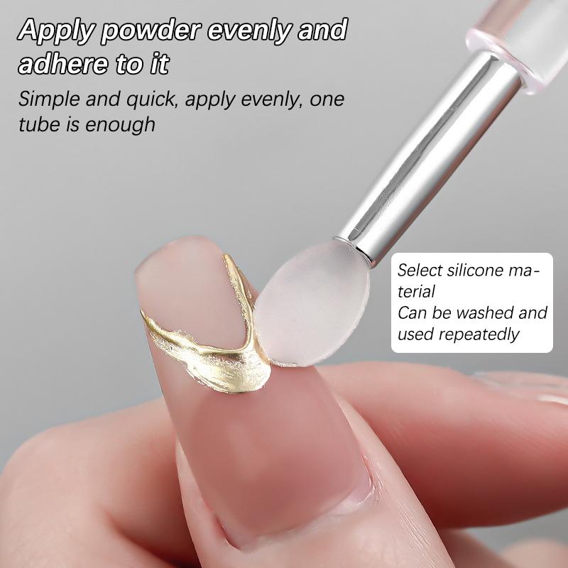Nail Art Pigment Silicone Applicator Stick Reusable Chrome Glitter Applying Manicure Tool Easy Daub Pigment Nail Brush