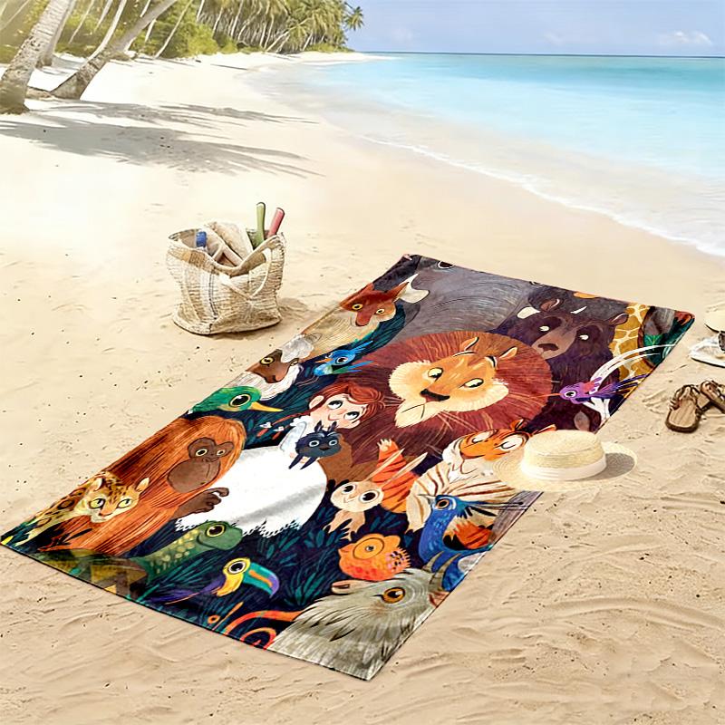 Cartoon animal 2D Flat Print Beach Towel, Large Soft Quick Dry Towel for Beach Camping SwimmingXSTJ0915381