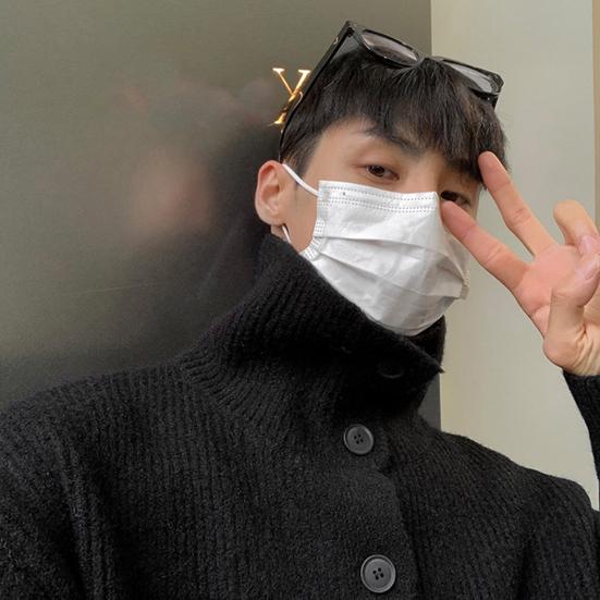 Осень-зима мужской свитер кардиган высокий воротник защита шеи трикотаж толстый эластичный