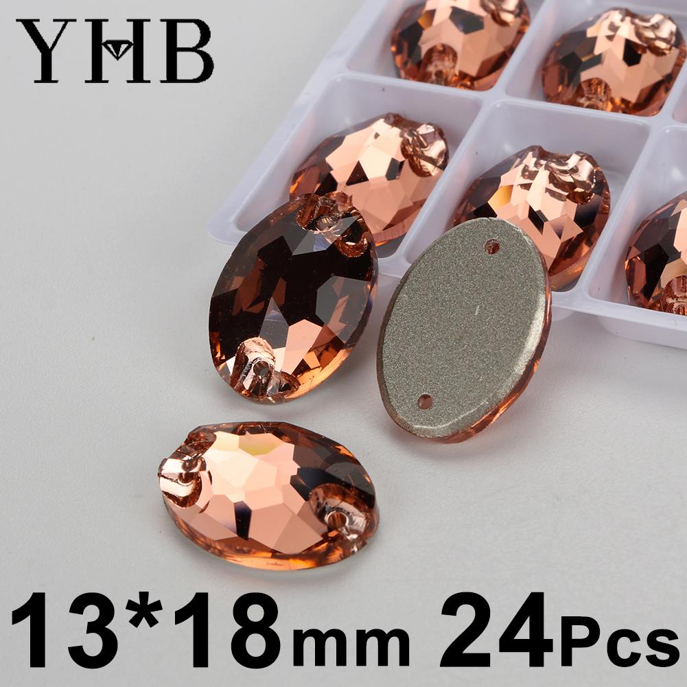 YHB T362 Light Peach Galactic Lemon Drop Glass Crystal AB Sewing Stones Flatback Sew on Rhinestones for Garment Clothes Bags