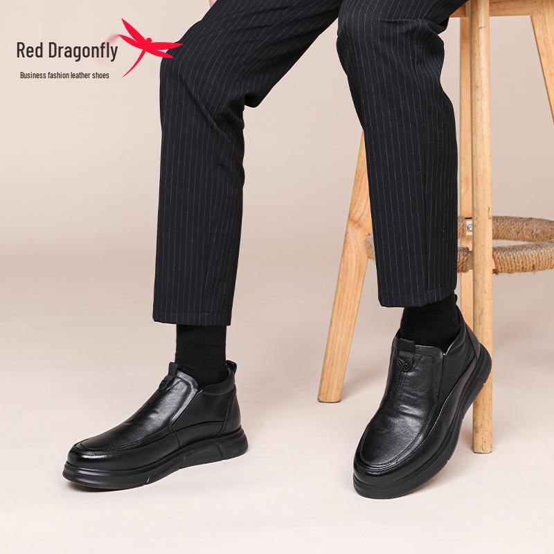 Мужские зимние высокие ботинки Red Dragonfly из натуральной коровьей кожи - Теплые, Нескользящие, На шерстяной подкладке.
