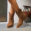 2024 Hot Sale Shoes for Women Sleeve Women's Boots Winter Pointed Toe Suede Middle Tube Chunky Heels Large Size Western Boots