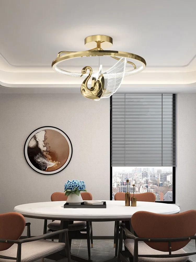 Nordic Modern Swan Rose Gold Led Chandeliers For Dining Tables Kitchen Bedroom Cafe Interior Home Decoration Lighting Fixtures