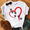 2025 Fashion Cartoon Colorful Heart Dog Paw Printed T-shirt 90s Fashion Casual Women's Short Sleeve Plus Size T-shirt Unisex