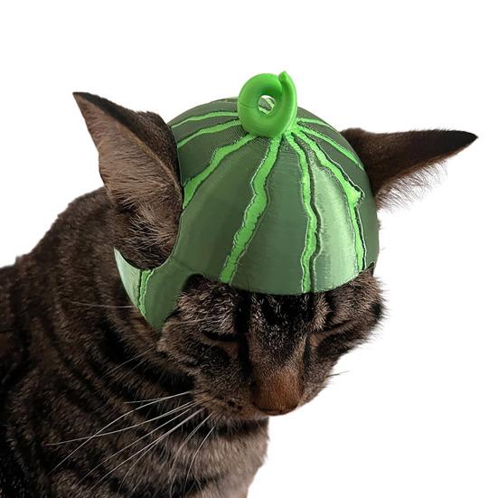 Yousheng Cute Watermelon Cat Hat 3D Printed Cat Cap with Ear Holes Funny Watermelon Cap for Cats Party Costume Photo Shoots