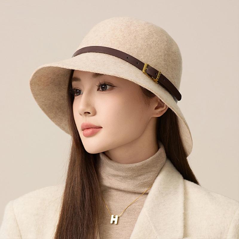 Осенне-зимняя шерстяная шляпа-рыбак с поясом, женская шерстяная шляпа-тазик