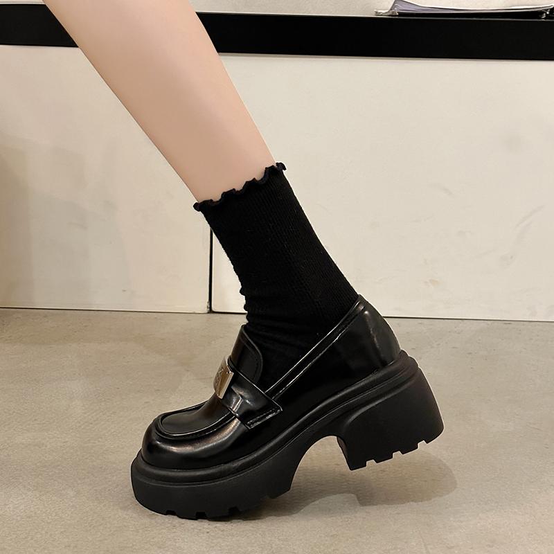 Лоферы 2024 Весна и Осень Повседневная Универсальная Квадратный Носок Милая и Милая Мэри Джейн Толстая Подошва Женские Туфли, Увеличивающие Рост