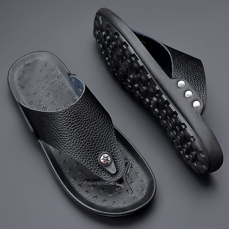 Summer Genuine Leather Slippers Men's Non-slip Flip-flops Fashion Casual Leather Slippers Sandals Men's Shoes