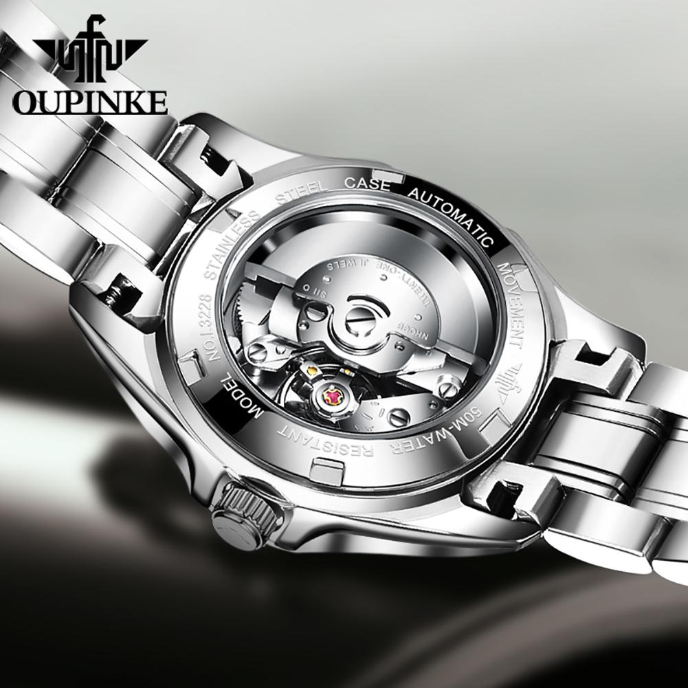 OUPINKE Часы автоматические механические часы стальные модные водонепроницаемые женские часы с двойным календарем женские часы