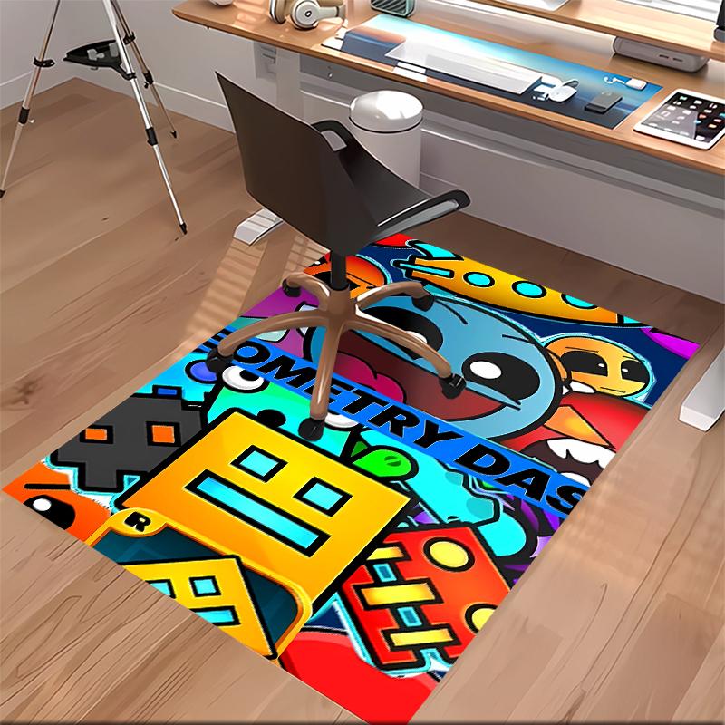 1pc Geometry Dash5 Print Area Rug - Soft, Washable Non-Slip Indoor Mat for Office Chairs, Living Room, Home Office Decorative Rug