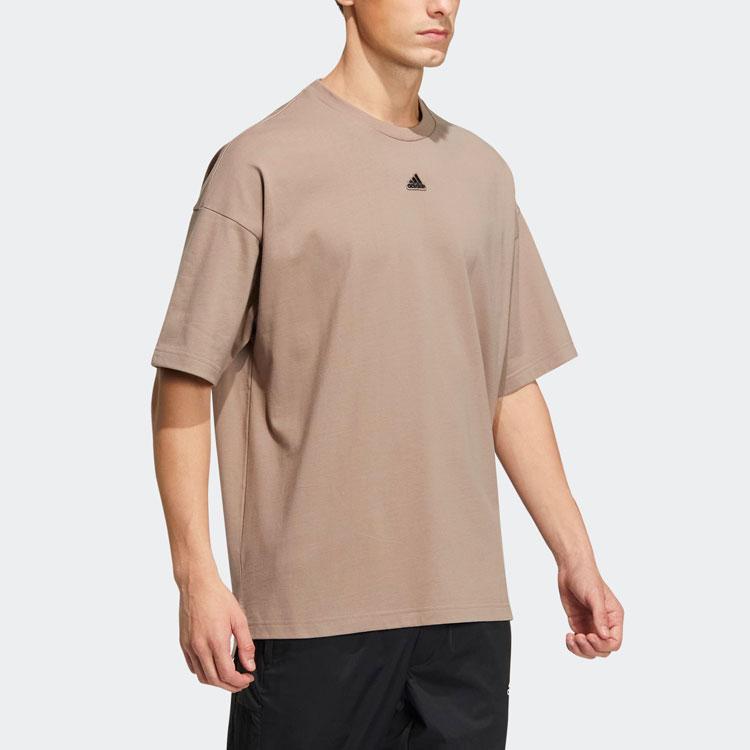 Adidas Solid Color Logo Crew Neck Sport Short Sleeve T-Shirt Men Tops Gray Brown HS4380