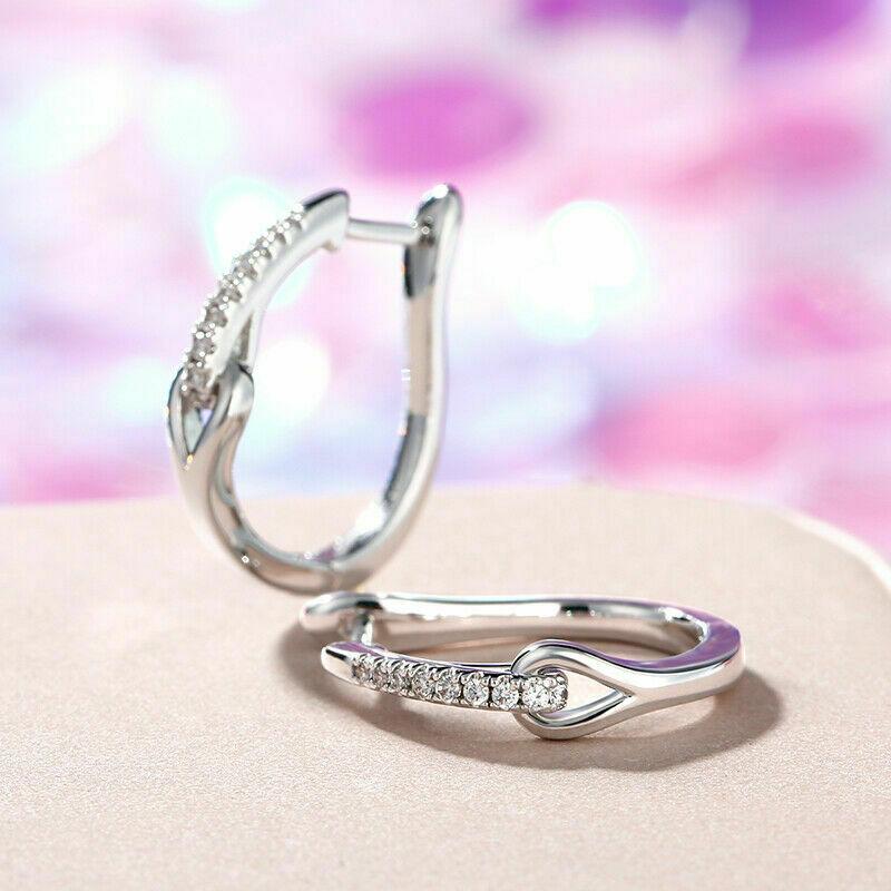 Новые шикарные женские серьги-кольца серебряного цвета с блестящим белым кубическим цирконием, модные U-образные серьги для помолвки, свадебные украшения