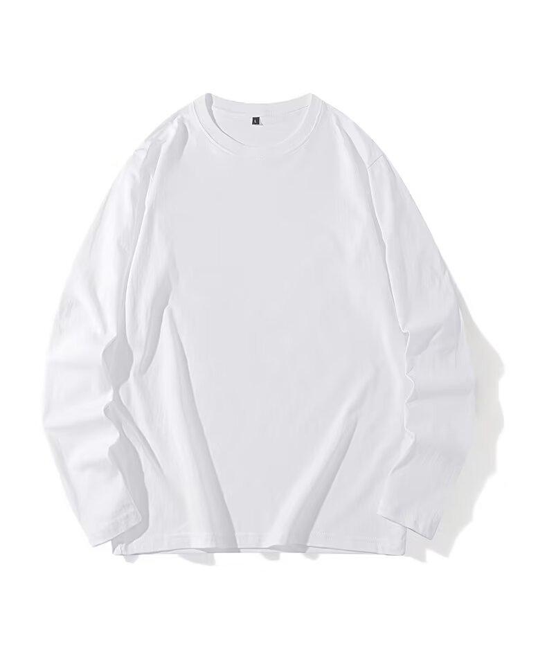 Футболка унисекс из гребенного хлопка с длинным рукавом, весна/осень: 190 г Однотонная, свободная посадка, круглый вырез, большой размер, нижняя часть рубашки