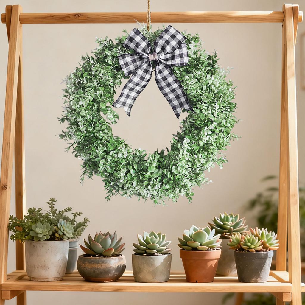 Рождественская имитация зеленого растения Венок из листьев денежного дерева Виноградная лоза Кольцо Домашнее украшение для подвешивания на окно или дверь 40 см