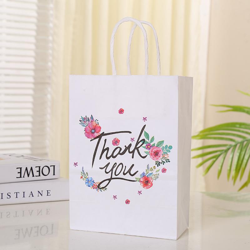 24 шт. крафт-бумага, подарочная упаковка, сумка с цветочным принтом, спасибо, портативная бумажный пакет с лентами, хозяйственная сумка, праздничная сумка, подарочная сумка для вечеринки