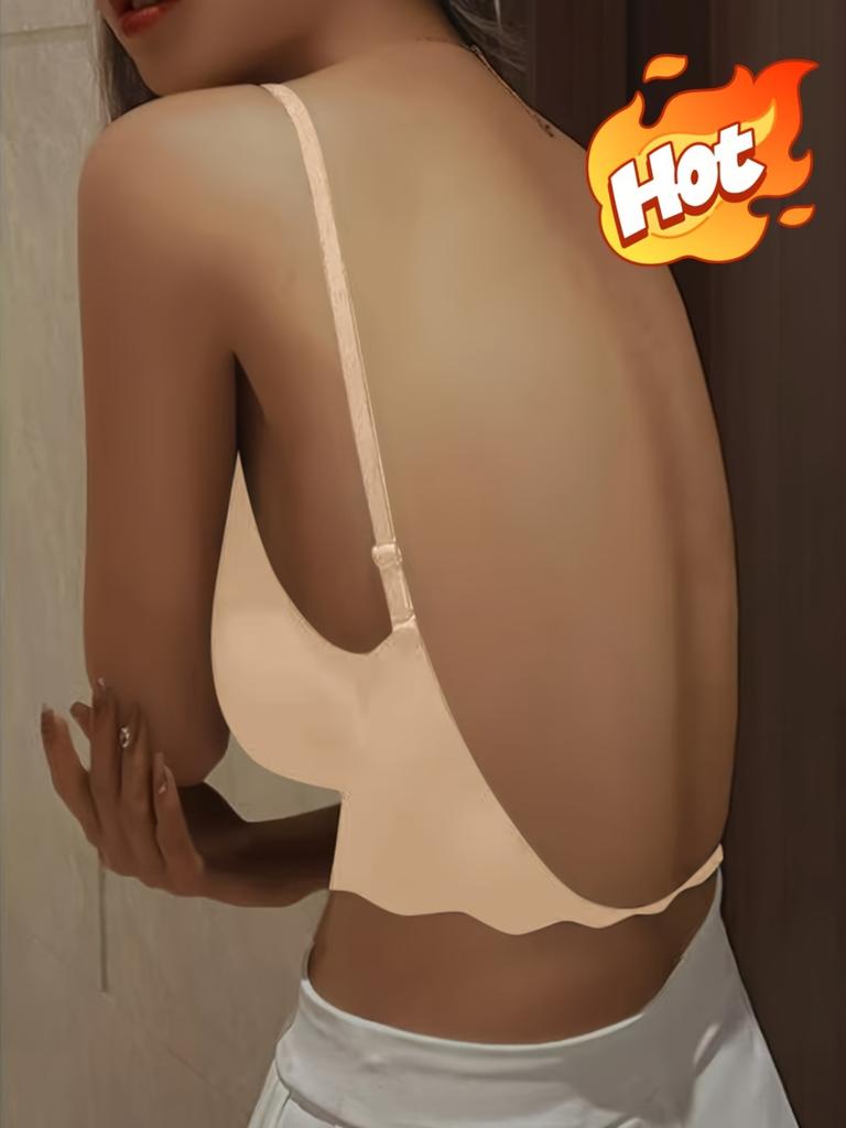 U-образное бесшовное сексуальное бра без спинки для женщин, со сборкой и подушечками для груди, надевается с жилетом с вырезами, цельное