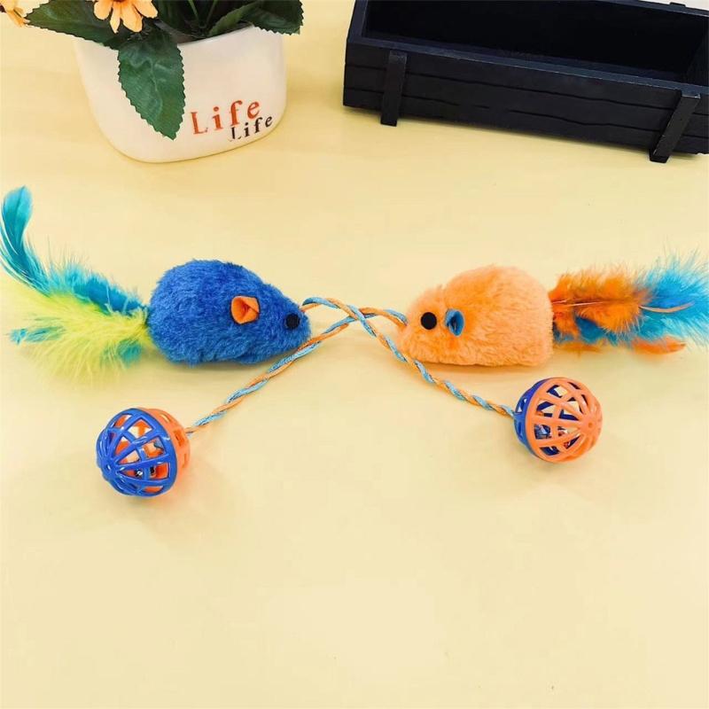 Interactive Plush Cats Exercise Mouse Toy with Bells Ball and Feathered Promotes Active Playtimes And Owner Pet