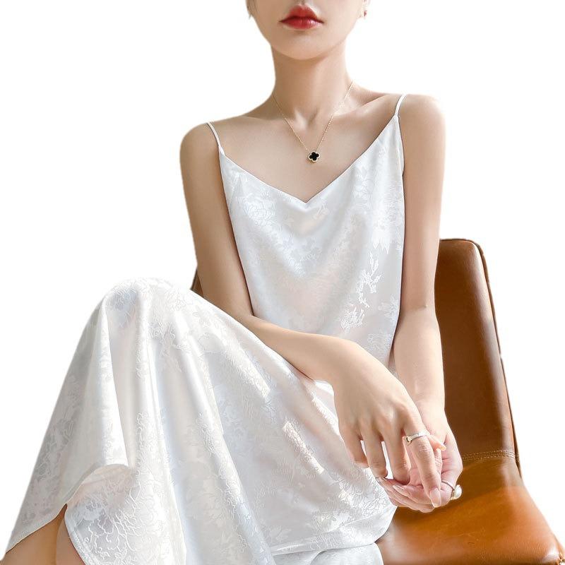 2024 French Style Satin Slip Dress: Women's Summer Sexy Imitation Silk Long Dress