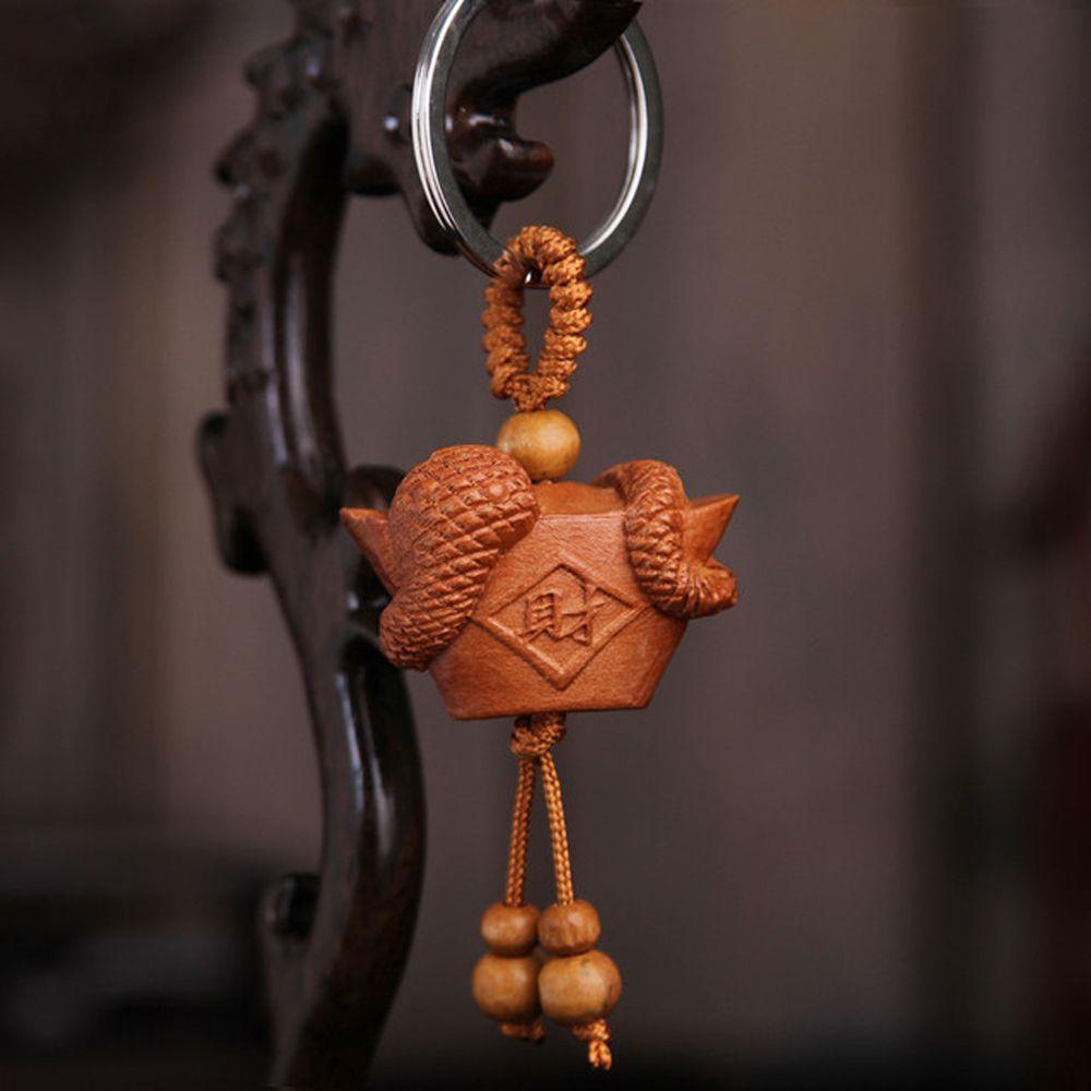 Car Key Ring Gift Key Chain Lucky Mascot Mahogany Engraving Wood Keyring Chinese 12 Zodiac Keychain