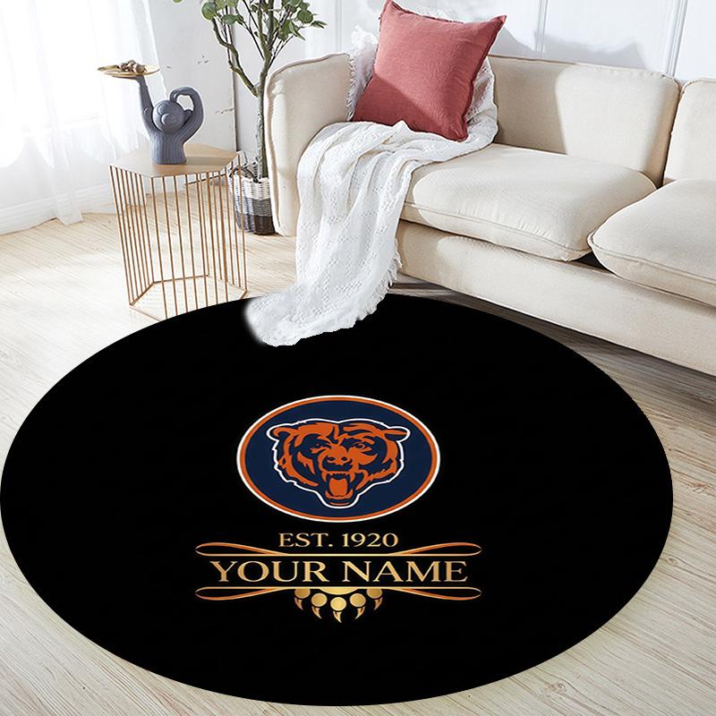 Custom Name Chicago Bears2 Round Area Rug,Carpet Rug for Living Room Bedroom Sofa Playroom Decor,Non-slip Floor Mat