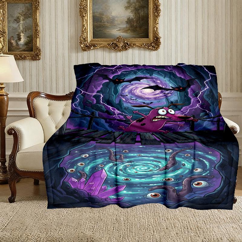 1pc Digital Print Nap Blanket, Courage the Cowardly Dog Blanket for Home Use, All Season Warmth, Christmas and Valentine's Day Gift Blanket