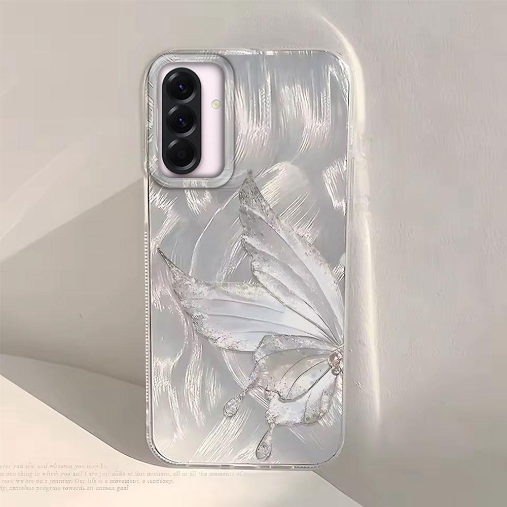 Роскошный лазерный серебристый чехол-бабочка из силикона для серии Samsung Galaxy A