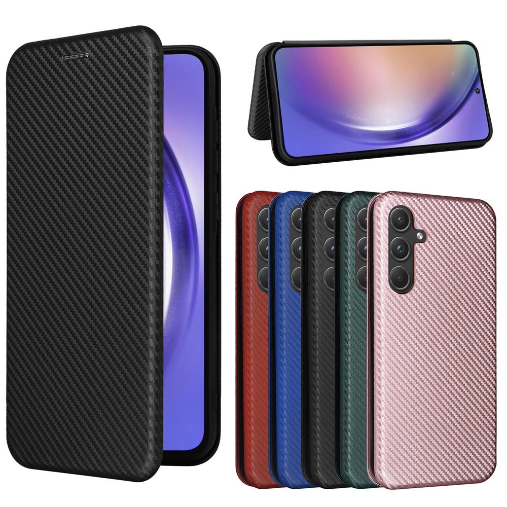 Совместимо с Samsung A55 5G Global: Кожаный чехол-книжка из углеродного волокна