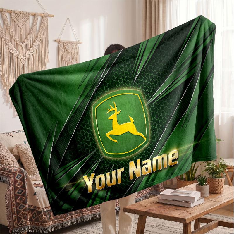 John Deere Flannel Blanket, Custom Name Text Personalized Soft Throw Blanket Home Decor Gift