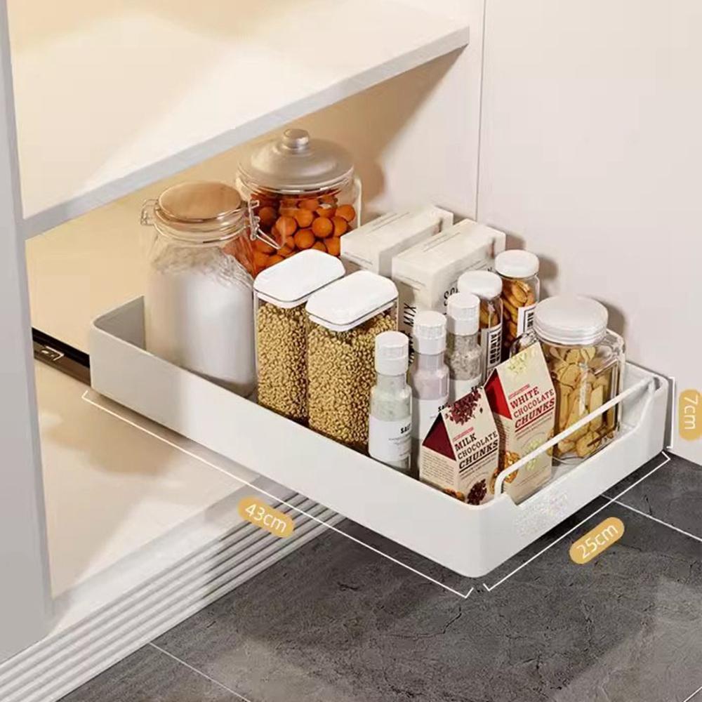 Kitchen Storage Box With Sliding Rail Pull Out Cabinet Storage Rack Spice Pantry Shelves Drawer Kitchen Organizer Basket