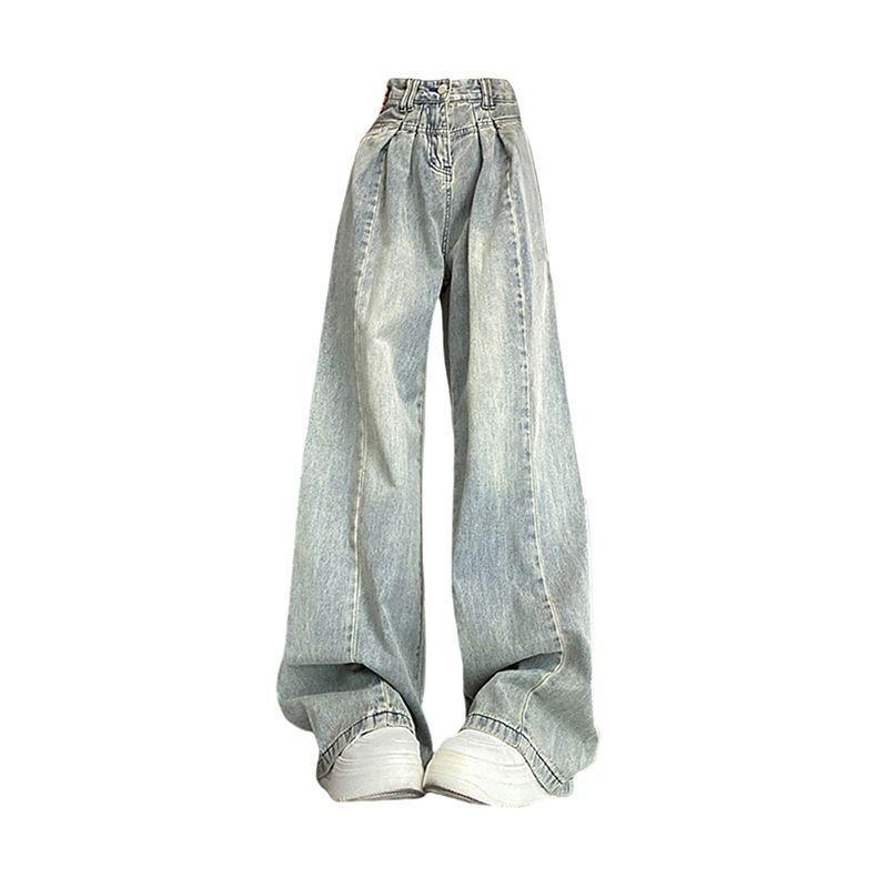 Джинсы корейского стиля с широкими штанинами и высокой талией для женщин