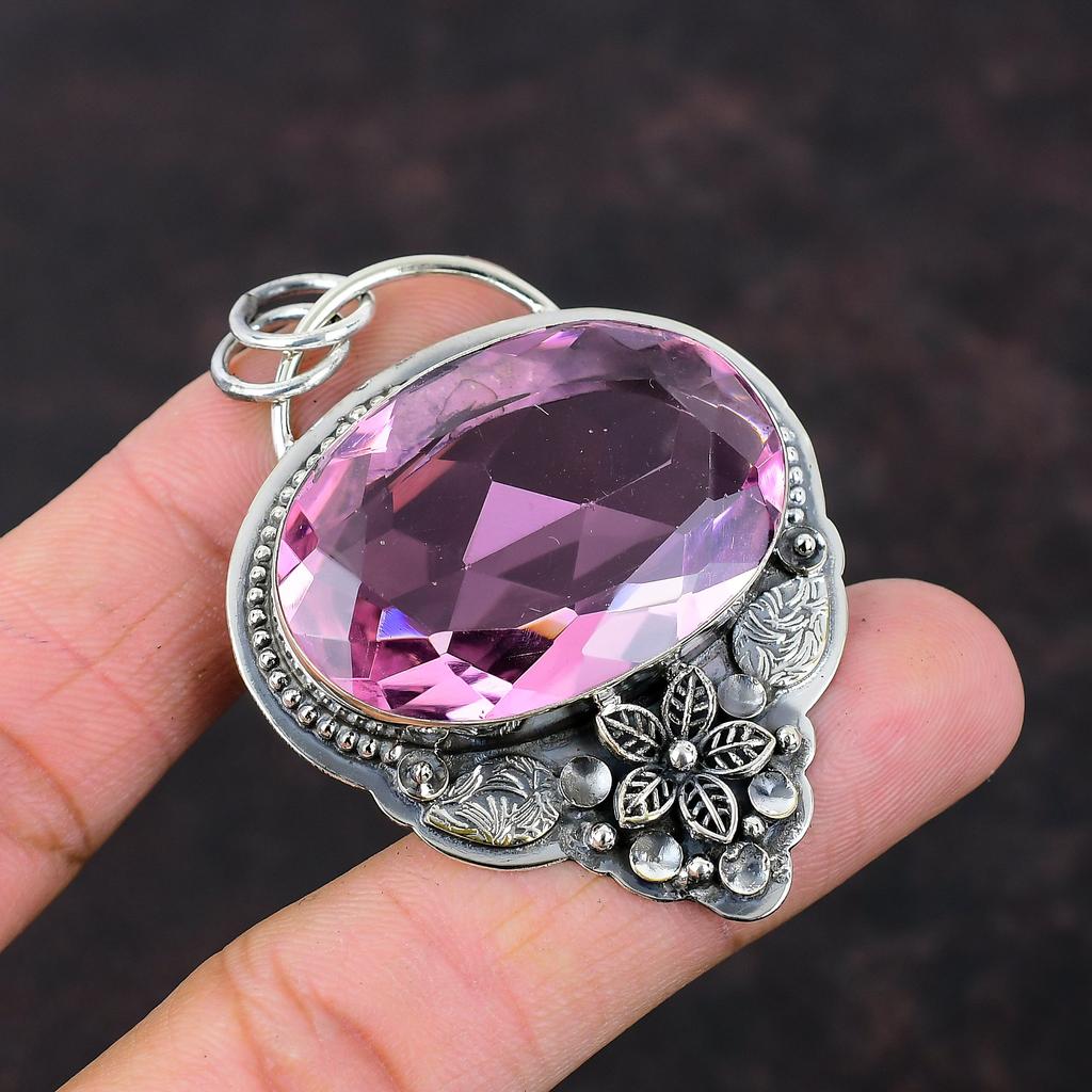 Ограненный розовый кунцит Кулон Очень красивые ювелирные изделия из драгоценных камней Подвеска из стерлингового серебра 925 пробы Цветочная подвеска ручной работы Подарок для свадебных серебряных украшений