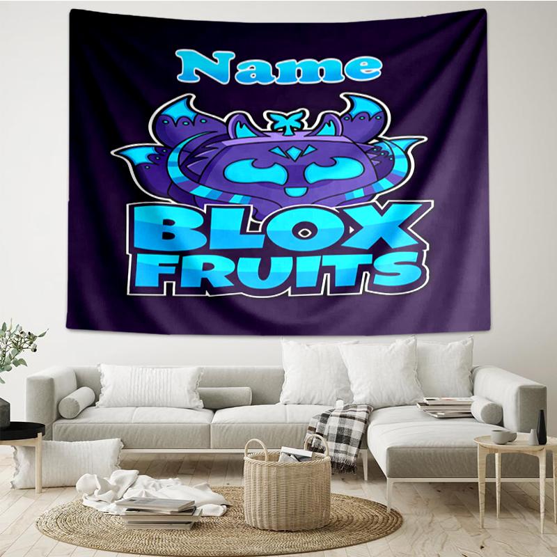 Custom Name Blox Fruits Print Tapestry, Backdrop, Easy Setup, Ideal for Bedroom, Office & Living Room, with Aesthetic Wall Hanging Decor.