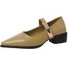 Shallow mouth word with pointed thick heel high heels spring and summer French medium heel Mary Jane shoes commuter women's shoes