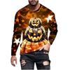 Spring and Autumn Round Neck Halloween Pumpkin Pattern 3D Printed Top Fashionable Casual Long Sleeved Men's T-shirts