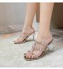 Silver Ladies High Heel Slippers Crystal Heel Sandals