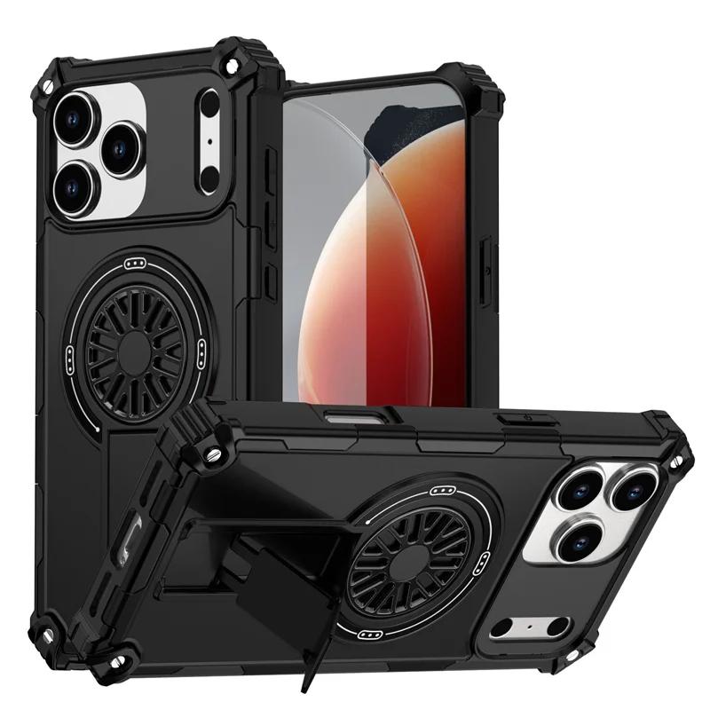 Роскошный усиленный бронированный чехол для IPhone 17 16 16e 15 14 13 12 Pro Max Магнитная беспроводная зарядка Противоударный держатель Защитная крышка
