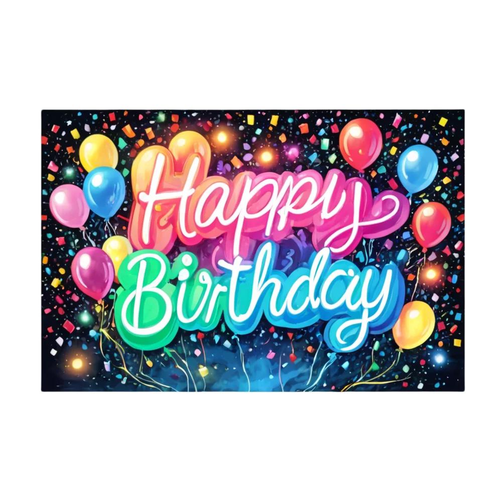 Неоновый фон с днем рождения, светящийся воздушный шар, брызги, баннер на день рождения, ткань, красочная домашняя фотография, украшения для вечеринки